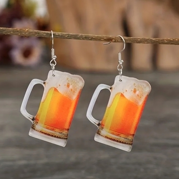 Creative Beer Mug‎ Drink Womens Dangle Acyrlic Summer Festive Earrings NWT - Picture 4 of 5